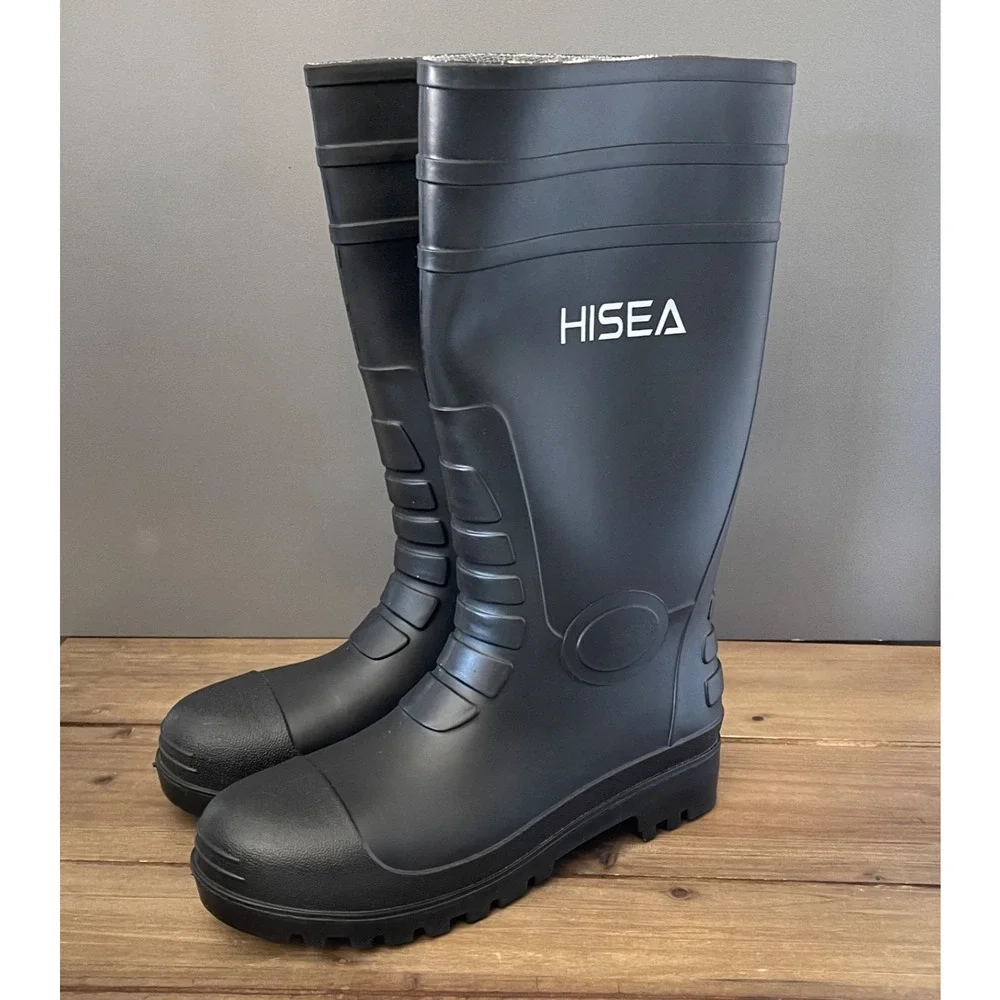 HISEA Tall Work Boots Men 9 / Women 10 Black Waterproof Steel Toe Safety